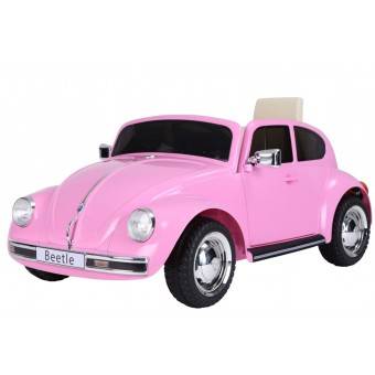 VW Beetle elbil til børn 12v m/Gummihjul + 2.4G + Lædersæde, Pink