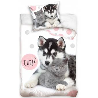 Hundehvalp og Kattekilling 'Cute' Sengetøj 140 x 200, 100 procent bomuld