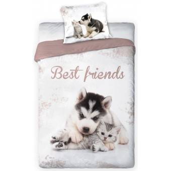 Hund og kat 'Best Friends' Sengetøj 140x200 cm - 100 procent bomuld