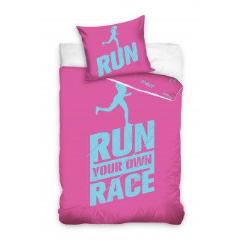 Run Your Own Race Pink Sengetøj 140 x 200, 100 procent bomuld