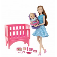 Kari Michell Babysitter dukke med baby og tremmeseng