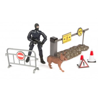 S.W.A.T. Action Figur  + Hund + afspærring 1:18